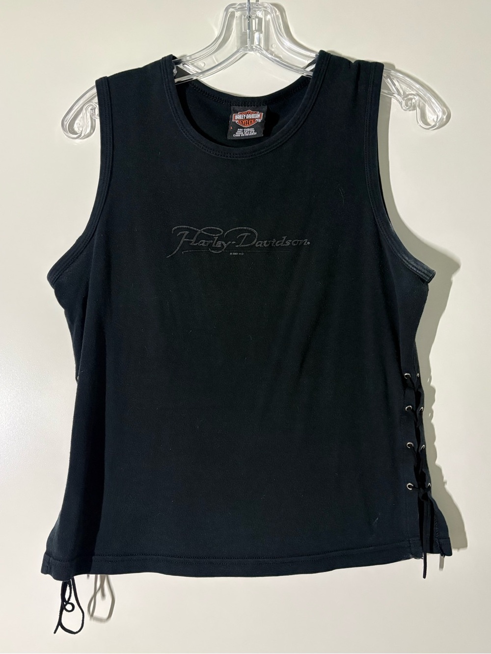 Vintage Harley-Davidson Y2K Black Tank Top with Side Laces